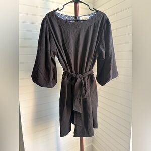 Anthropologie Textured Dark Navy Blue Jumper with Blue Lining